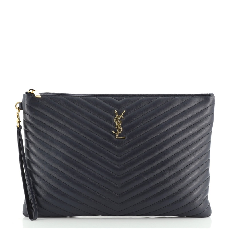 Classic Monogram Wristlet Pouch Matelasse Chevron Leather Large S744816632879