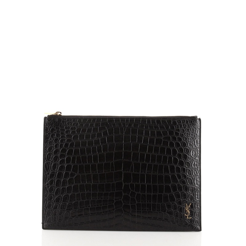 Zip Pouch Crocodile Embossed Leather Medium S744816630595