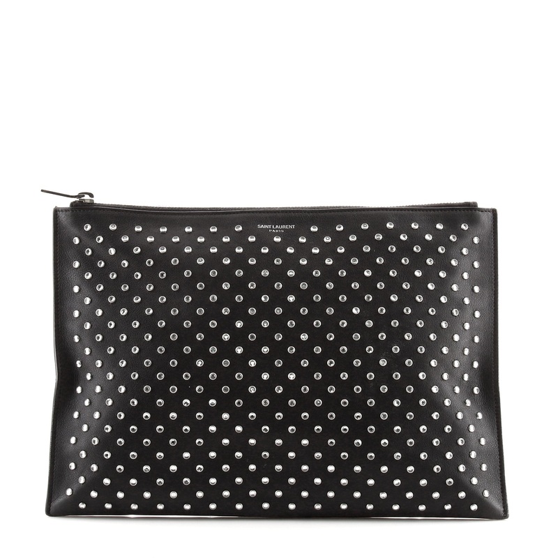 Zip Pouch Crystal Embellished Leather Medium S744816679115