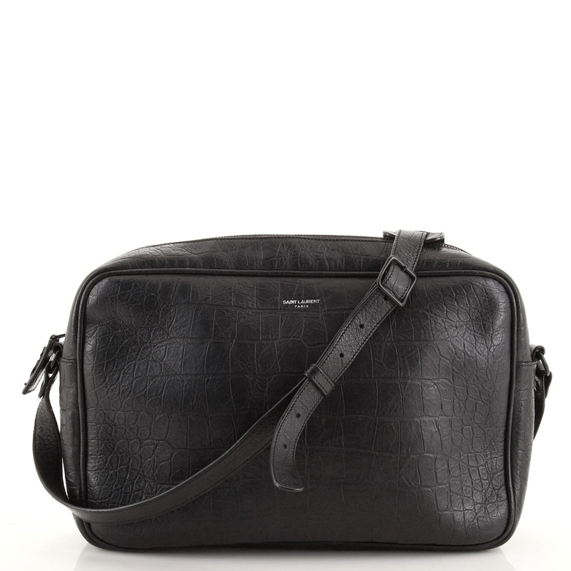 Zipped Messenger Embossed Crocodile Leather Large