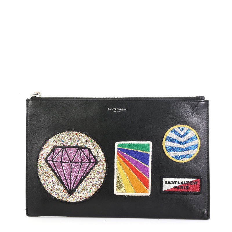 Zip Pouch Patch Embellished Leather Small S744816749630