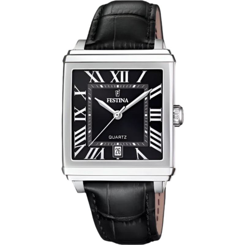 Festina Black Dial Black Leather Strap Watch f20681/3