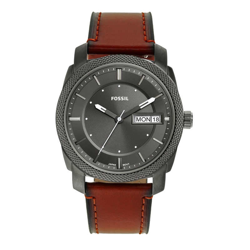 Fossil Timeless Elegance: Fossil Machine Brown Leather Date Watch FS5900