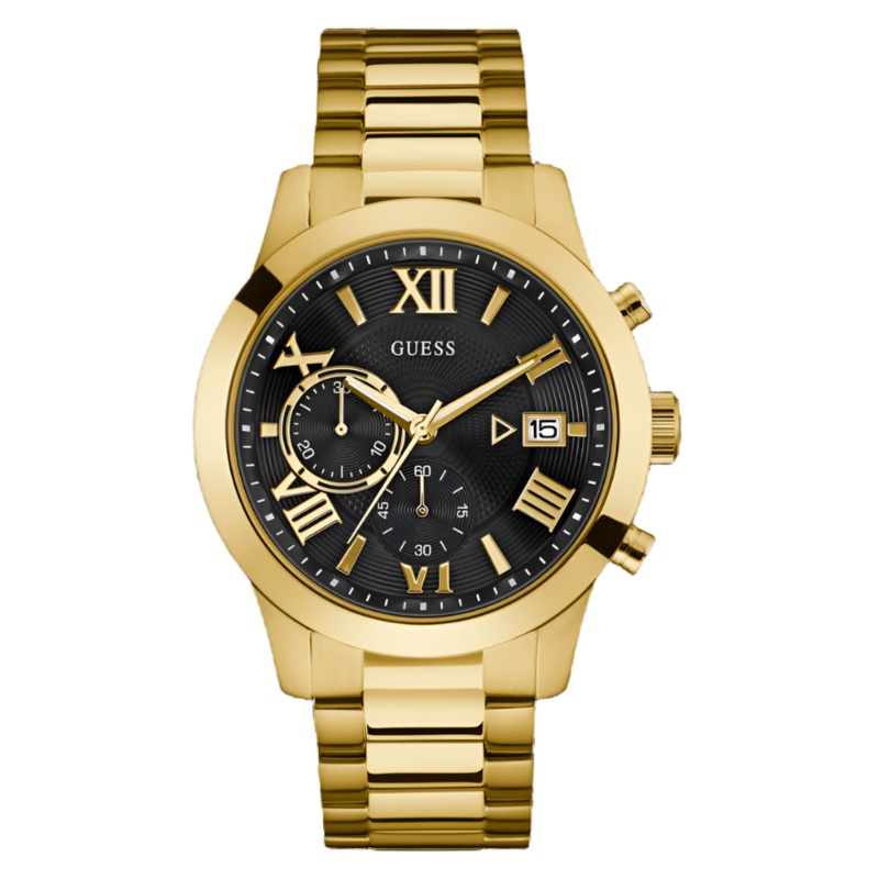 Guess Atlas Black Dial Gold Tone Watch W0668G8