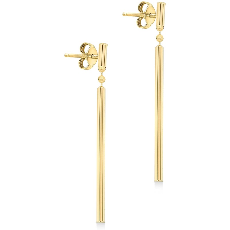 9K Yellow Gold Round Bar Drop Earrings 41mm