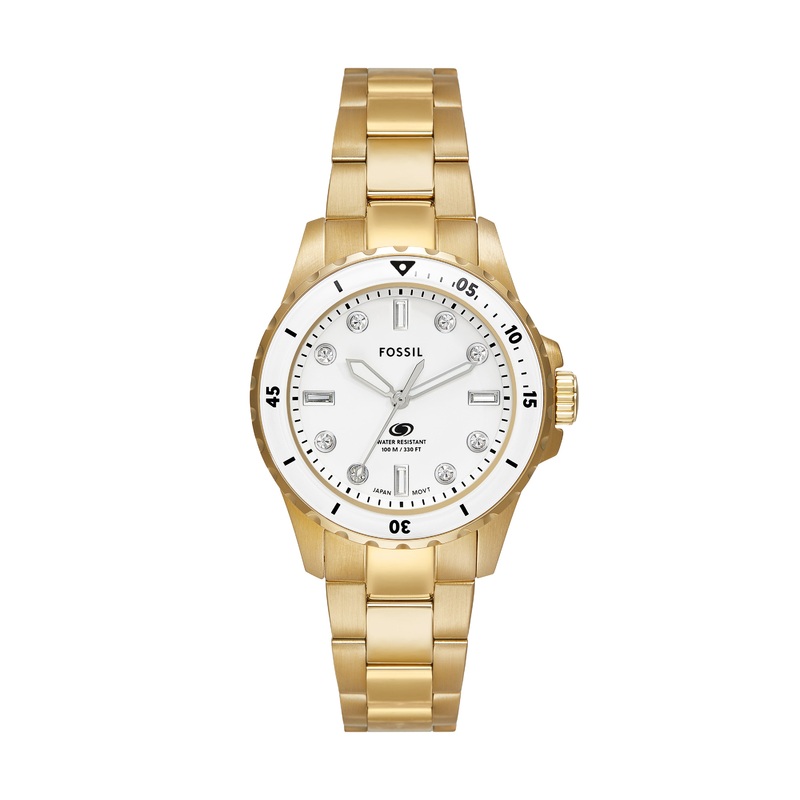 Fossil Blue Dive Three-Hand Gold-Tone Stainless Steel Watch ES5350