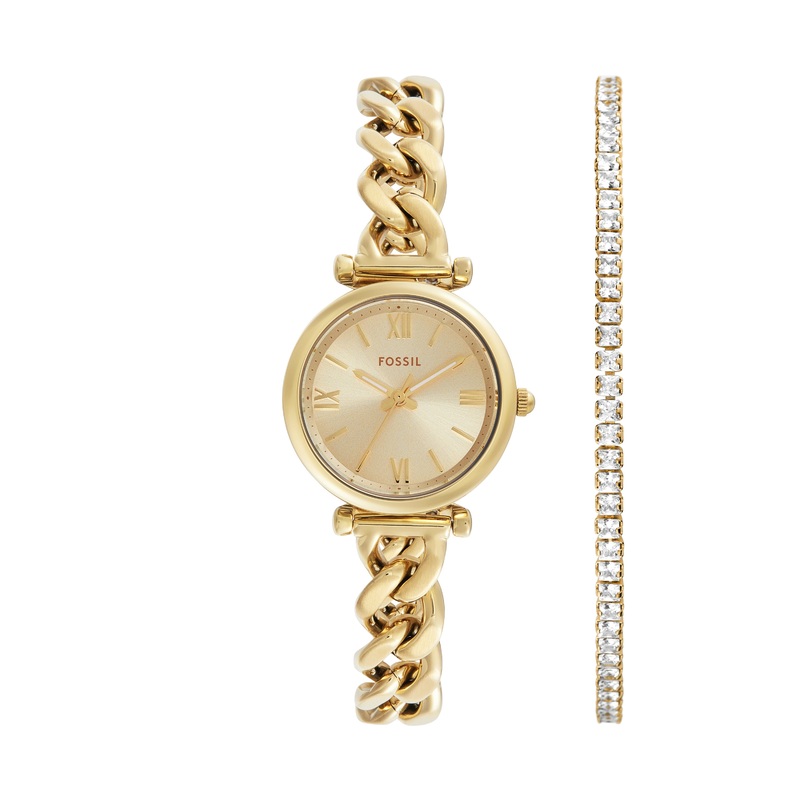 Fossil Carlie Three-Hand Stainless Steel Watch and Bracelet Set ES5387SET