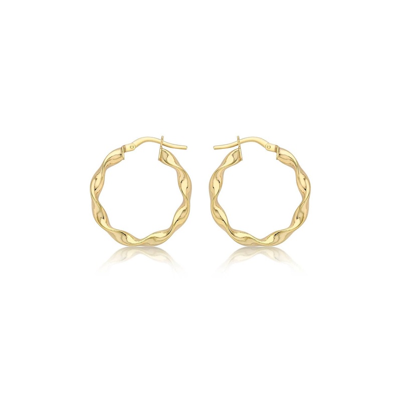9K Yellow Gold Hollow Twist Hoop Earrings 22.5mm