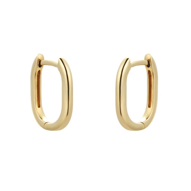 9K Yellow Gold Small Rectangular Creole Earring13.5mm
