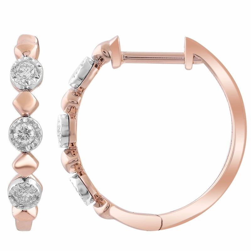 Hoop Earrings With 0.10ct Diamonds In 9K Rose Gold
