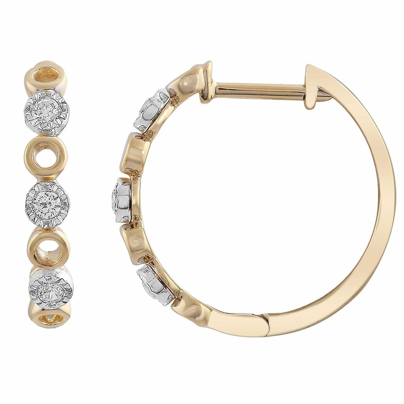 Hoop Earrings With 0.10ct Diamonds In 9K Yellow Gold