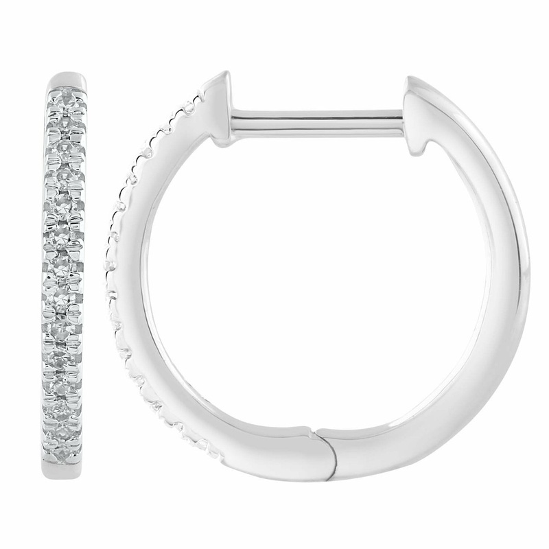 Huggie Earrings With 0.08ct Diamonds In 9K White Gold