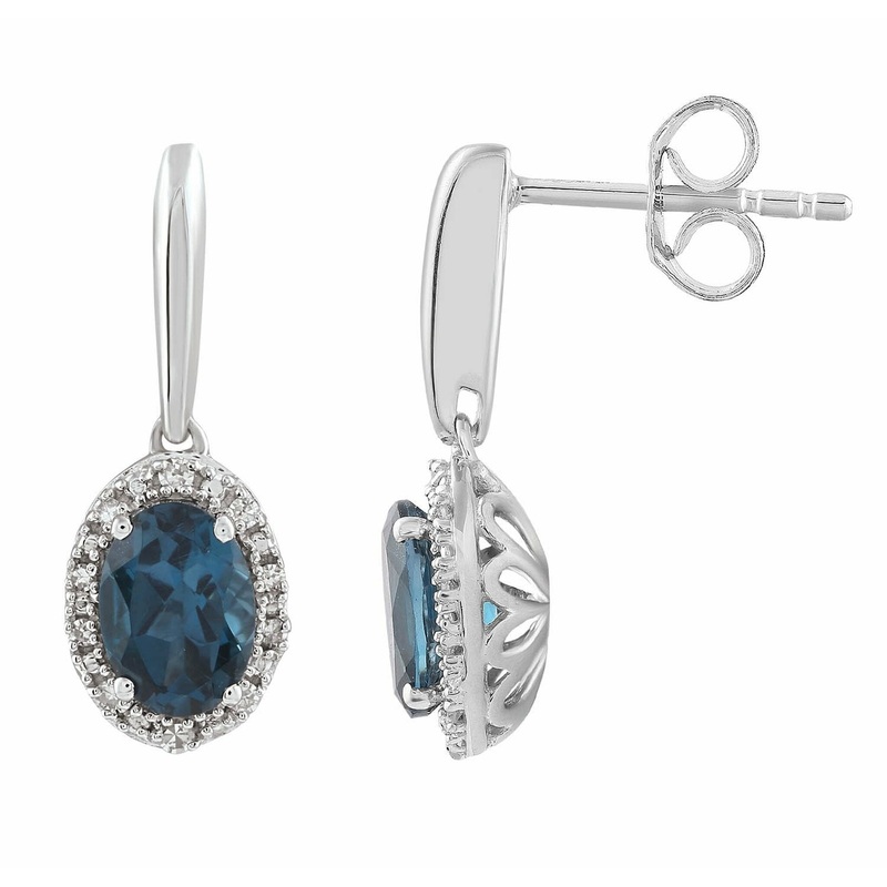 London Blue Topaz Earrings With 0.10ct Diamonds In 9K White Gold