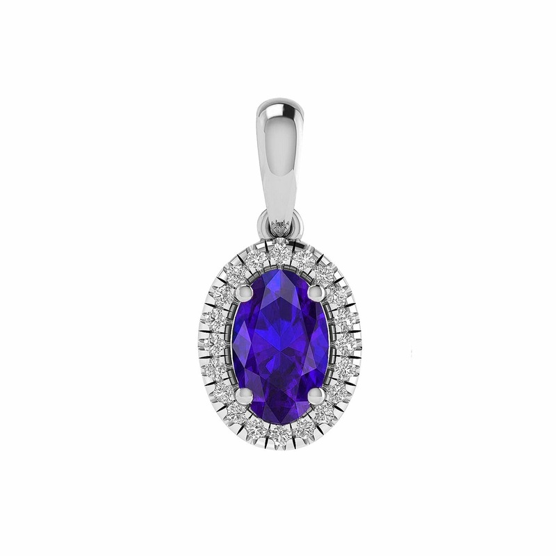 Sapphire Pendant With 0.07ct Diamonds In 9K White Gold