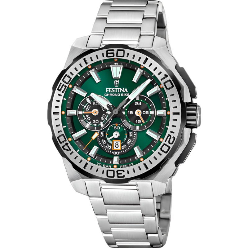 Festina Chrono Bike Green Dial Stainless Steel Strap Watch f20724/3