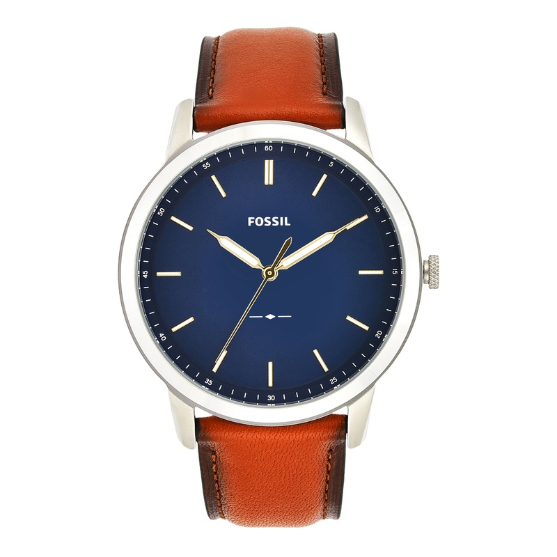 Fossil The Minimalist Blue Dial Brown Leather Strap Watch FS5304