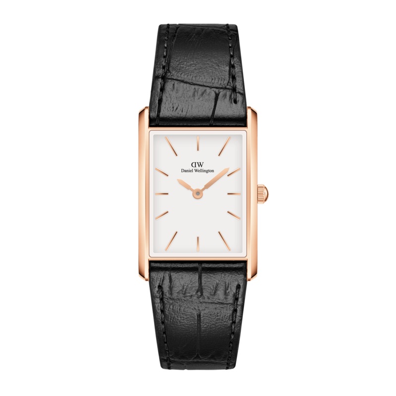 Daniel Wellington Bound Black Crocodile Rose Gold White Dial Watch DW00100698