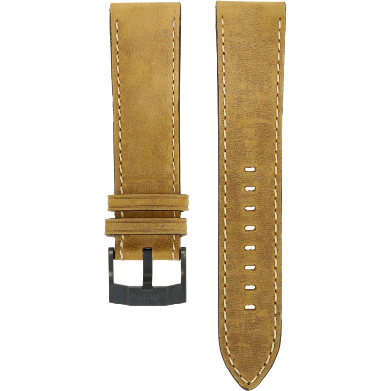 Alpina Light Brown Leather Strap 22mm DLC Clasp