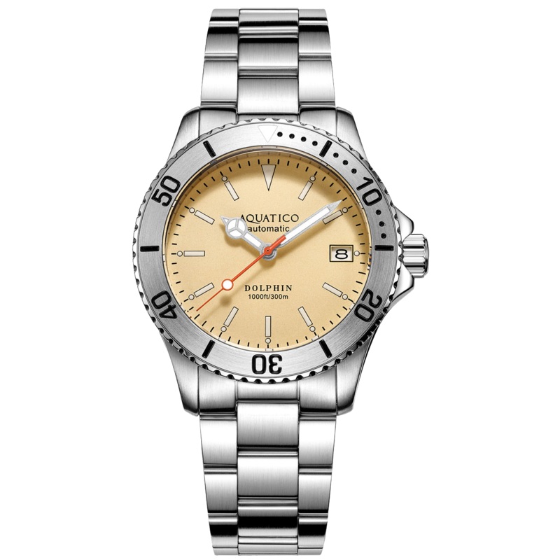 Aquatico Dolphin 39mm Automatic Dive Watch Bright Yellow