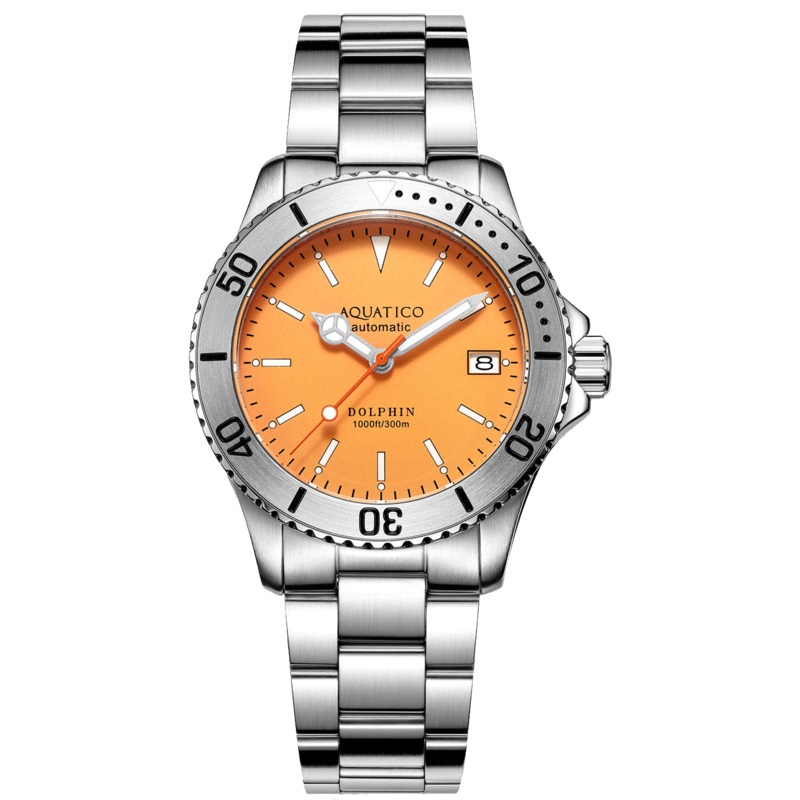 Aquatico Dolphin 39mm Automatic Dive Watch Orange