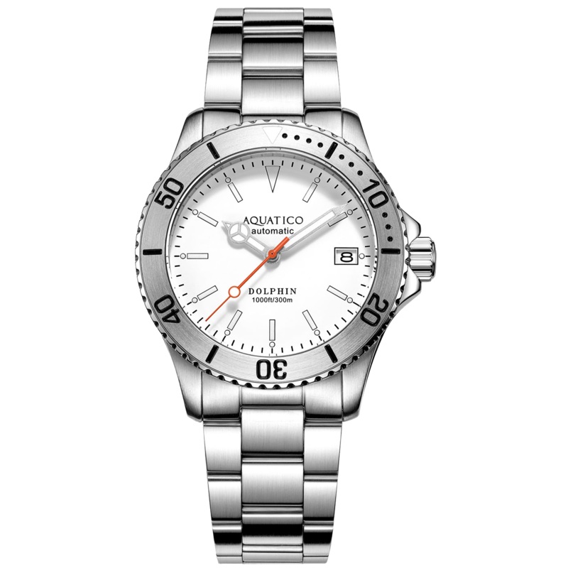 Aquatico Dolphin 39mm Automatic Dive Watch White