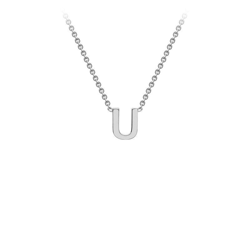 9K White Gold 'U' Initial Adjustable Letter Necklace 38/43cm