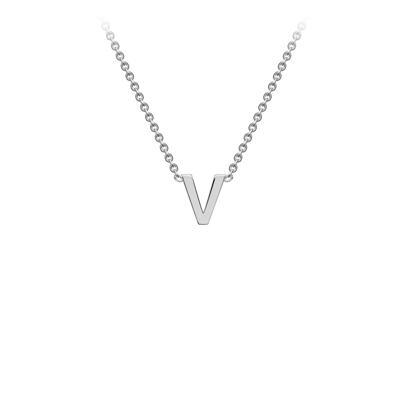 9K White Gold 'V' Initial Adjustable Letter Necklace 38/43cm