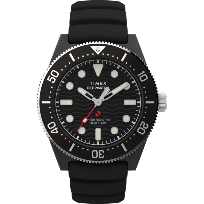 Timex Deepwater Reef 200 XCF 43mm Black Rubber Strap Watch TW2Y02200