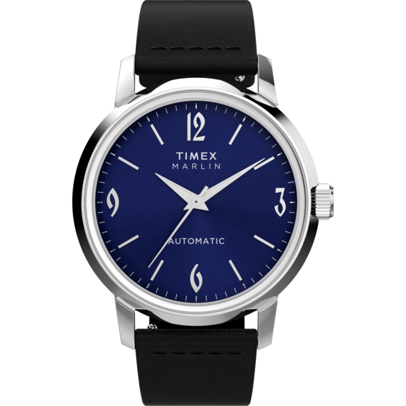 Timex Marlin Automatic Blue Dial 40mm Leather Strap Watch TW2W93100