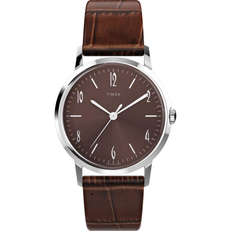 Timex Marlin Hand-Wound Brown Dial 34mm Leather Strap Watch TW2W93300