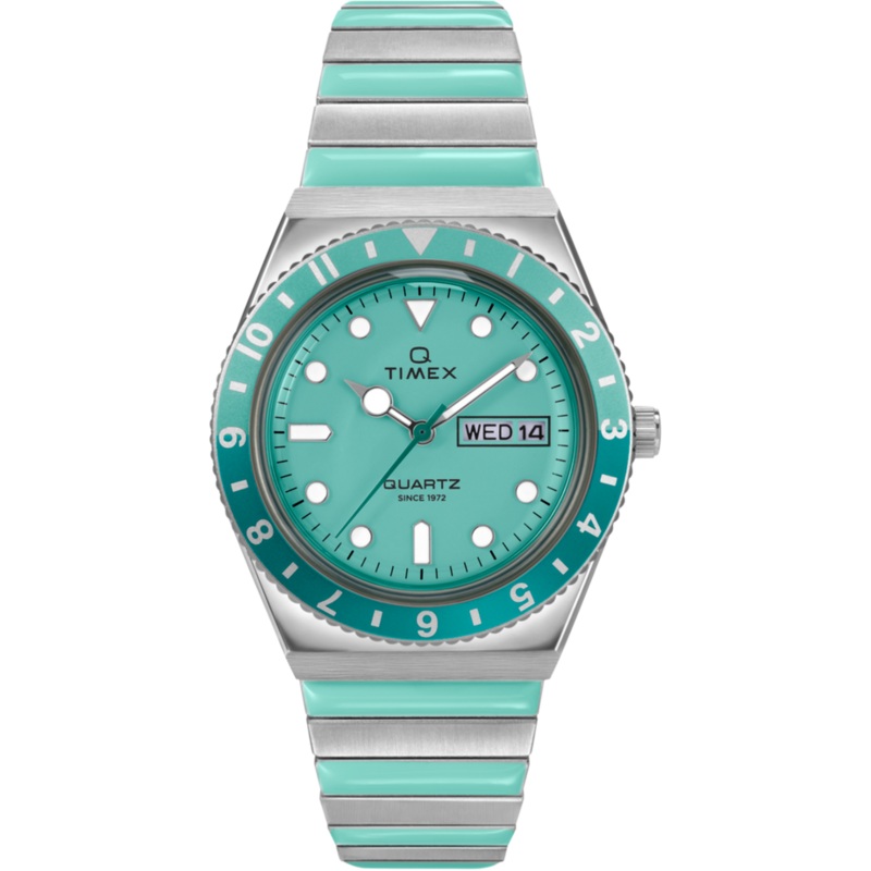 Timex Q Time 36mm Blue Stainless Steel Expansion Band Women's Watch TW2W87800