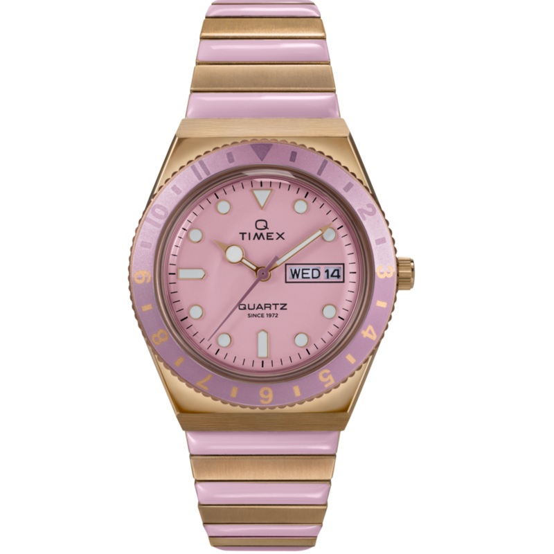 Timex Q Time 36mm Pink Stainless Steel Expansion Band Women's Watch TW2W87600