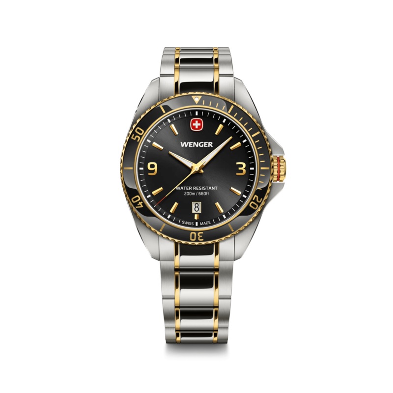 Wenger Executive 40mm Black Dial Two Tone Stainless Steel 200M Men's Watch 01.2031.104