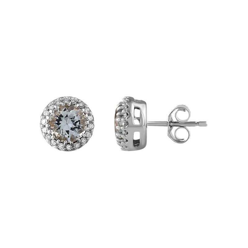 Aquamarine Stud Earrings With 0.05Ct Diamond In 9K White Gold