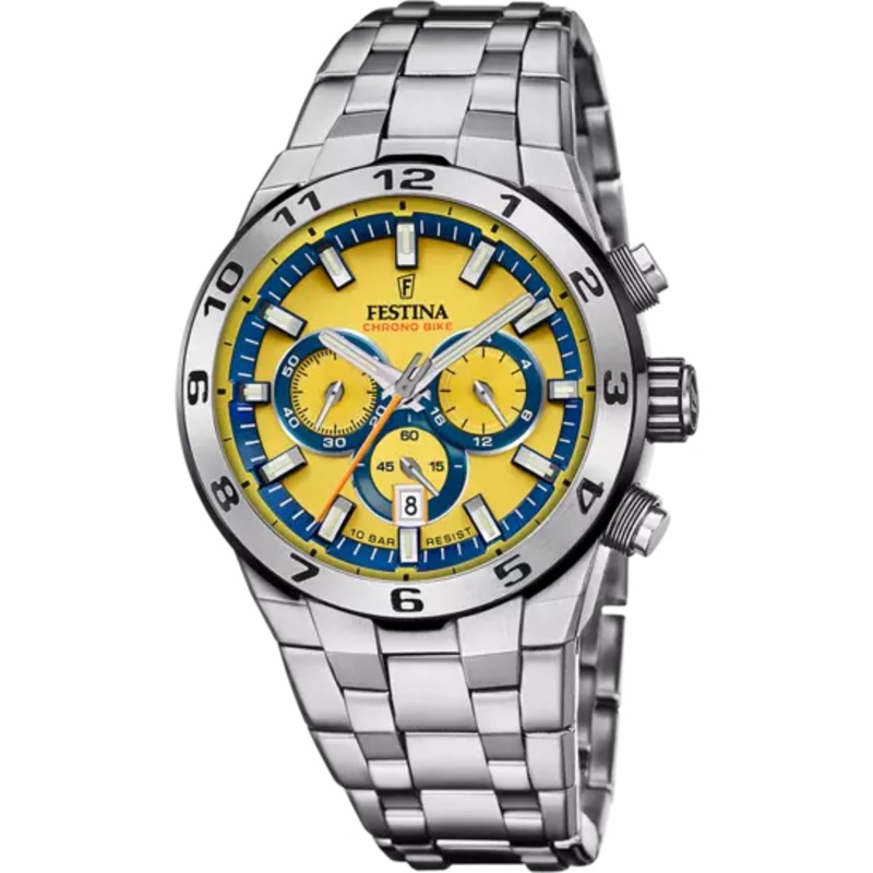 Festina Chrono Bike Yellow Dial Stainless Steel Strap Men's Watch F20670/4