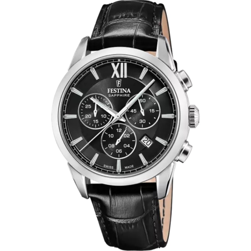 Festina Swiss Made Black Dial Black Leather Strap Men's Watch F20041/4