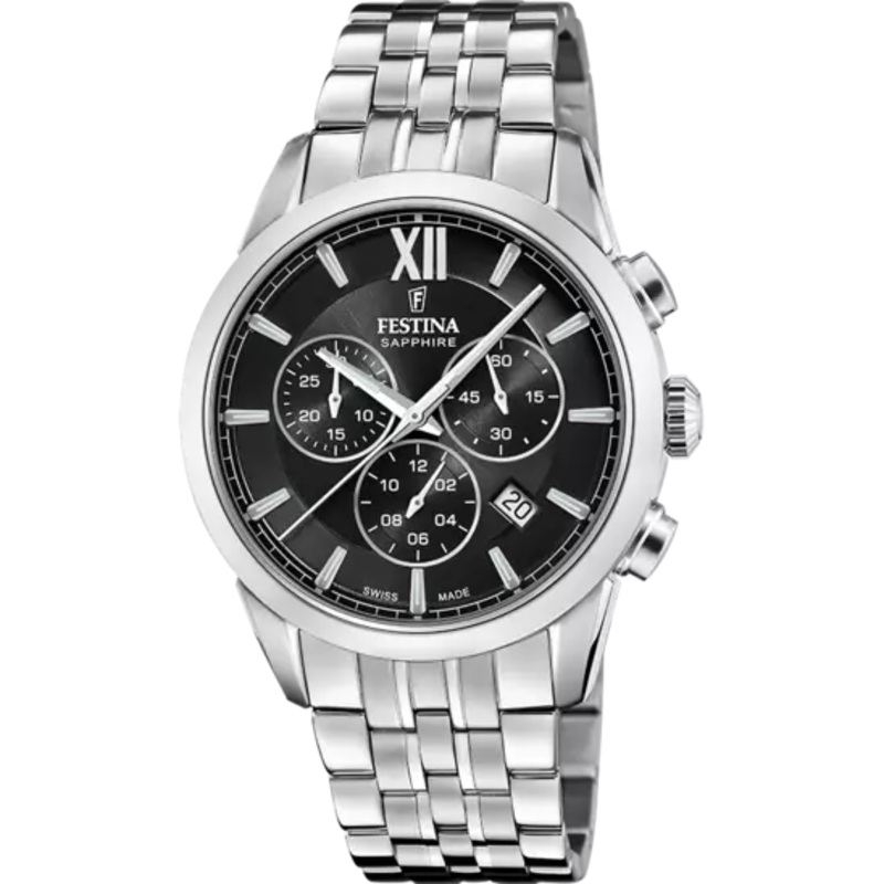 Festina Swiss Made Black Dial Stainless Steel Bracelet Men's Watch F20040/4
