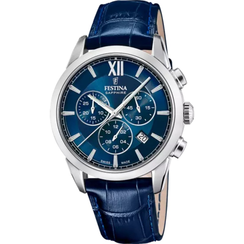 Festina Swiss Made Blue Dial Blue Leather Strap Men's Watch F20041/2