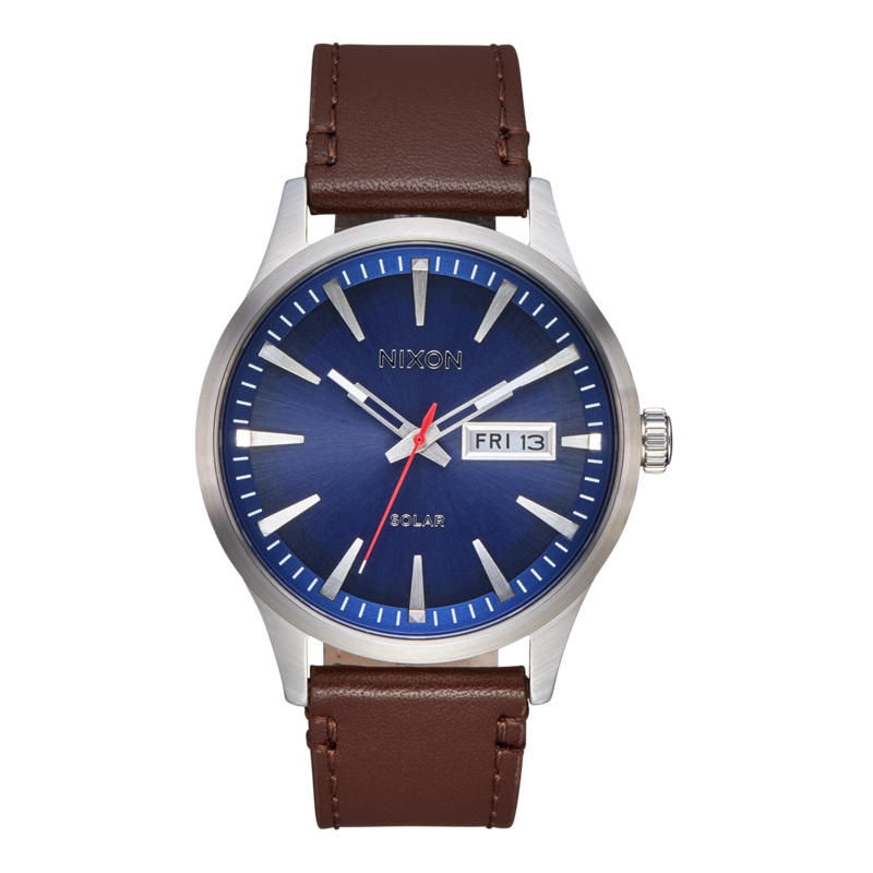 Nixon Sentry Solar Leather Blue Dial Mens Watch A1347-5091-00