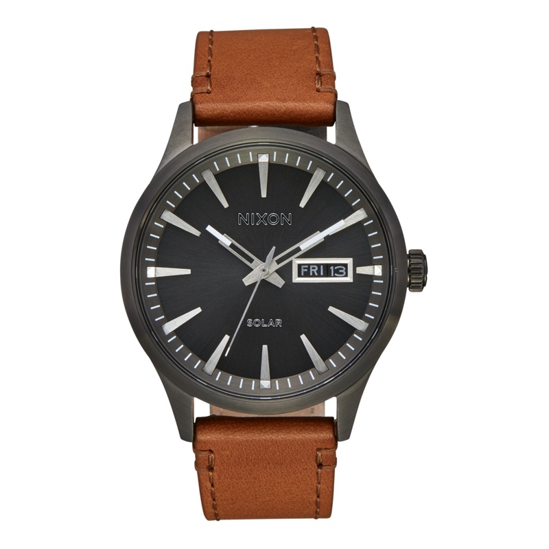 Nixon Sentry Solar Leather Gunmetal Dial Mens Watch A1347-131-00