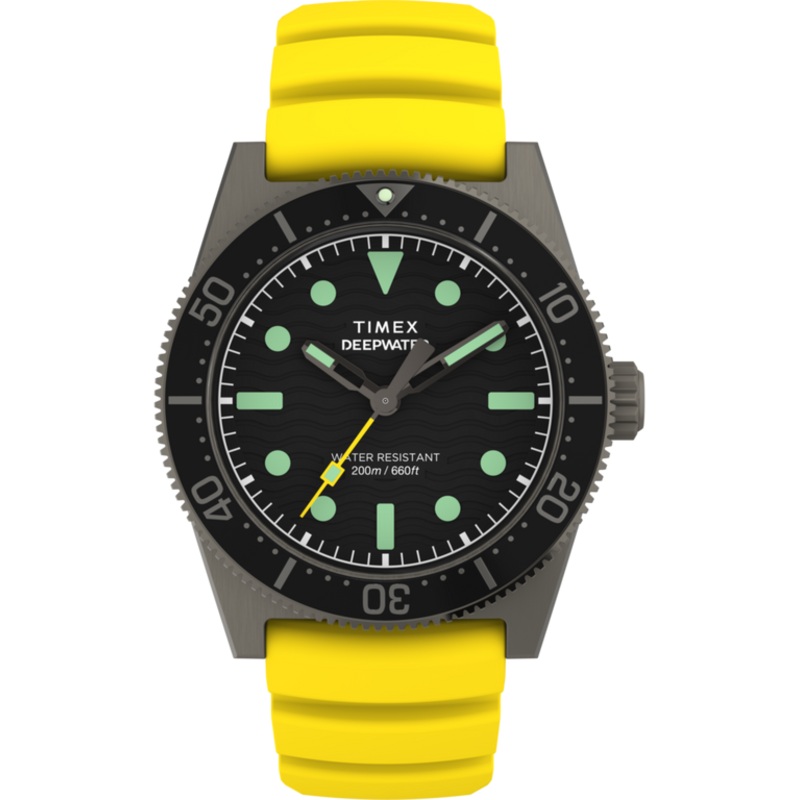 Timex Deepwater Reef 200M 41mm Yellow Rubber Strap Watch TW2W74800