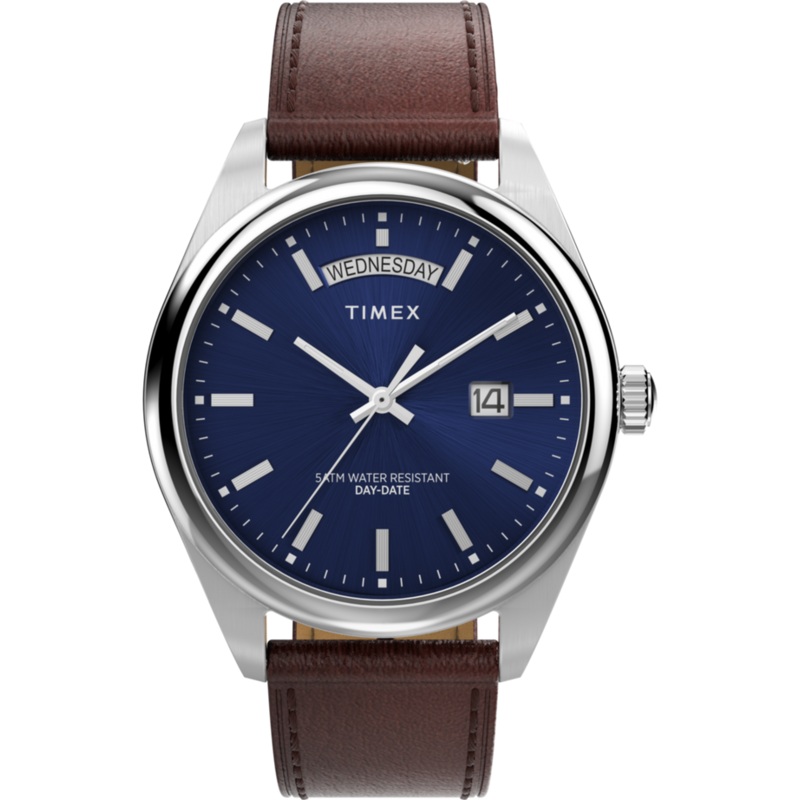 Timex Legacy Quartz Blue Dial Day-Date Leather Band Watch TW2W57200
