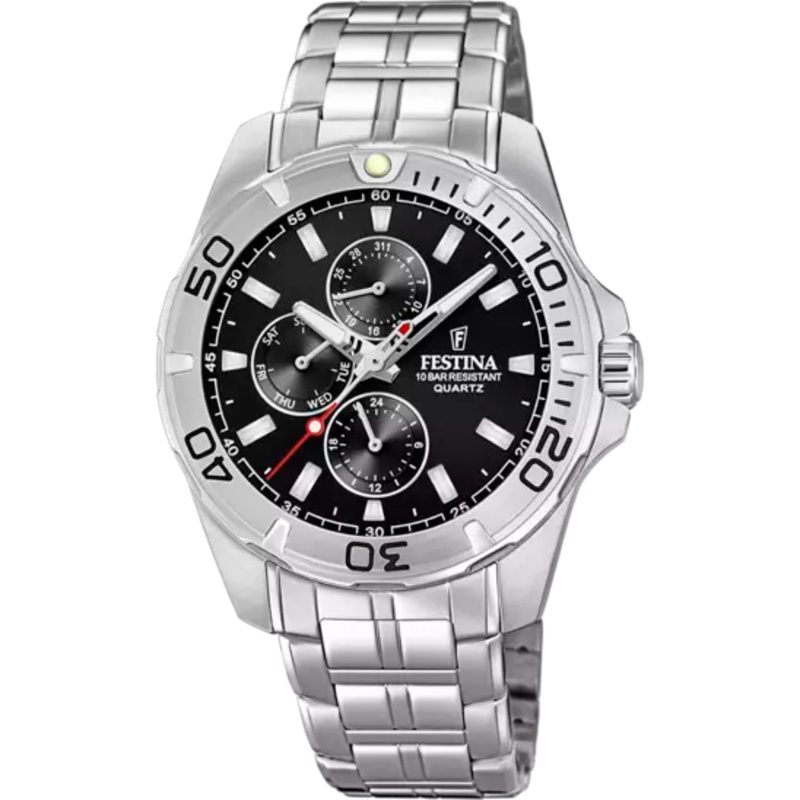Festina F20445/3 Men's Multifunctional Watch with Black Dial and Stainless Steel Band