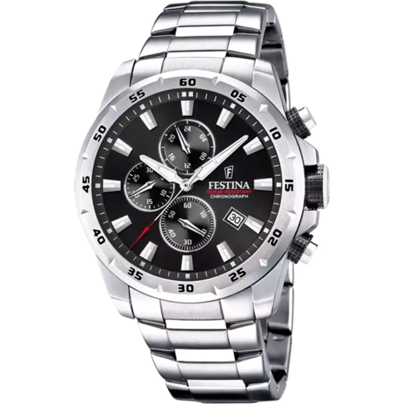 Festina Men's Classic Chronograph Watch with Black Dial and Stainless Steel Band F20463/4