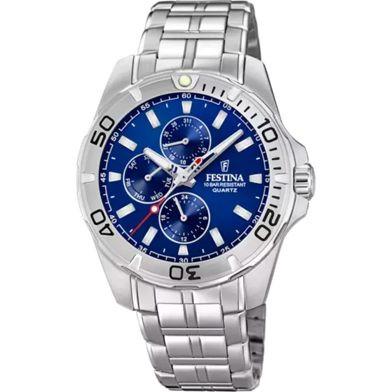 Festina Men's Elegance F20445/2 Multifunctional Blue Dial Watch with Stainless Steel Strap