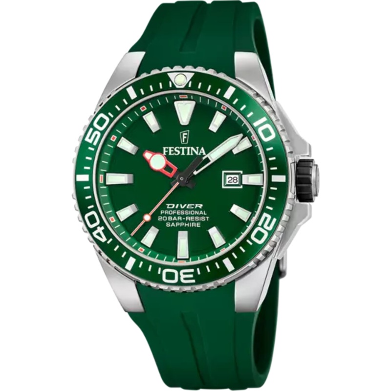 Festina Men's Elegant Timepiece with Green Dial and Matching Rubber Strap F20664/2
