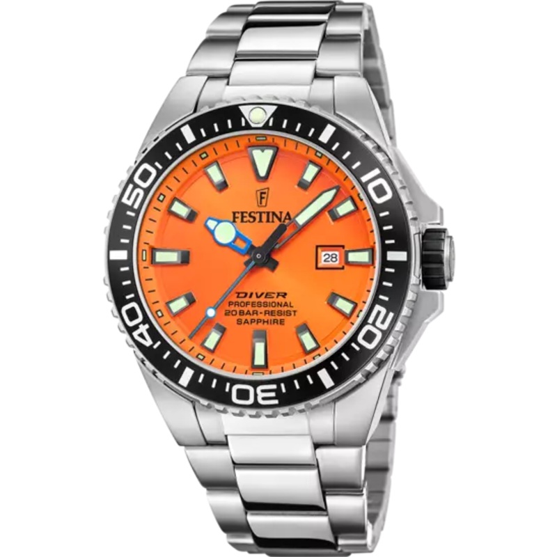 Festina Orange Dial Stainless Steel Bracelet Men's Watch F20663/4