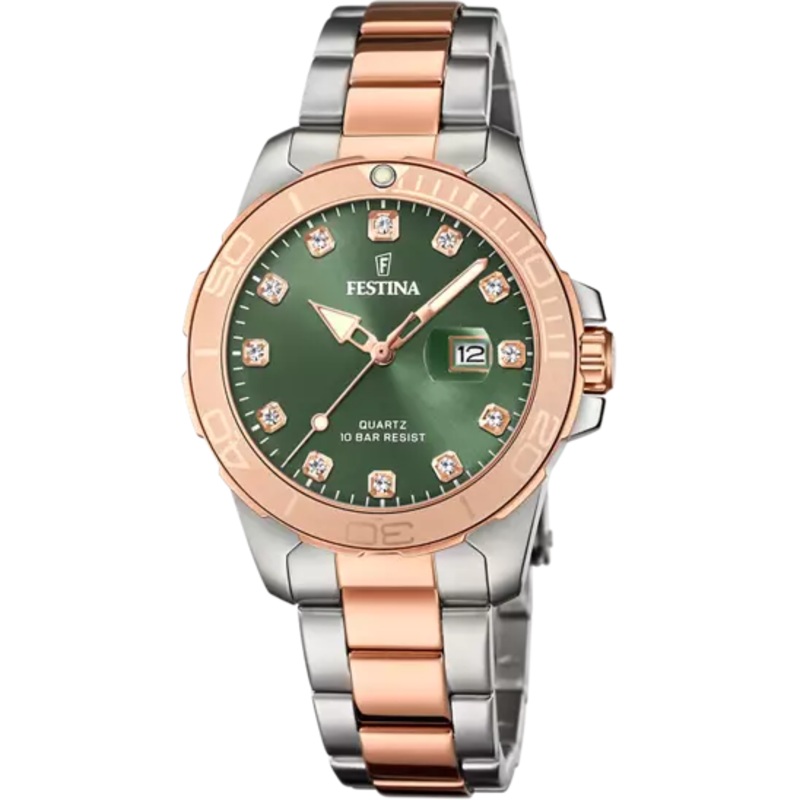Festina Women's Elegance Stainless Steel Watch with Vibrant Green Dial - Boyfriend Collection F20505/4