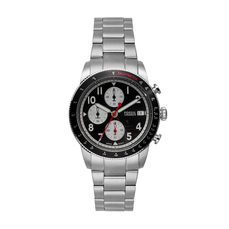 Fossil Sport Tourer Chronograph Black Dial Stainless Steel band Men's Watch FS6045