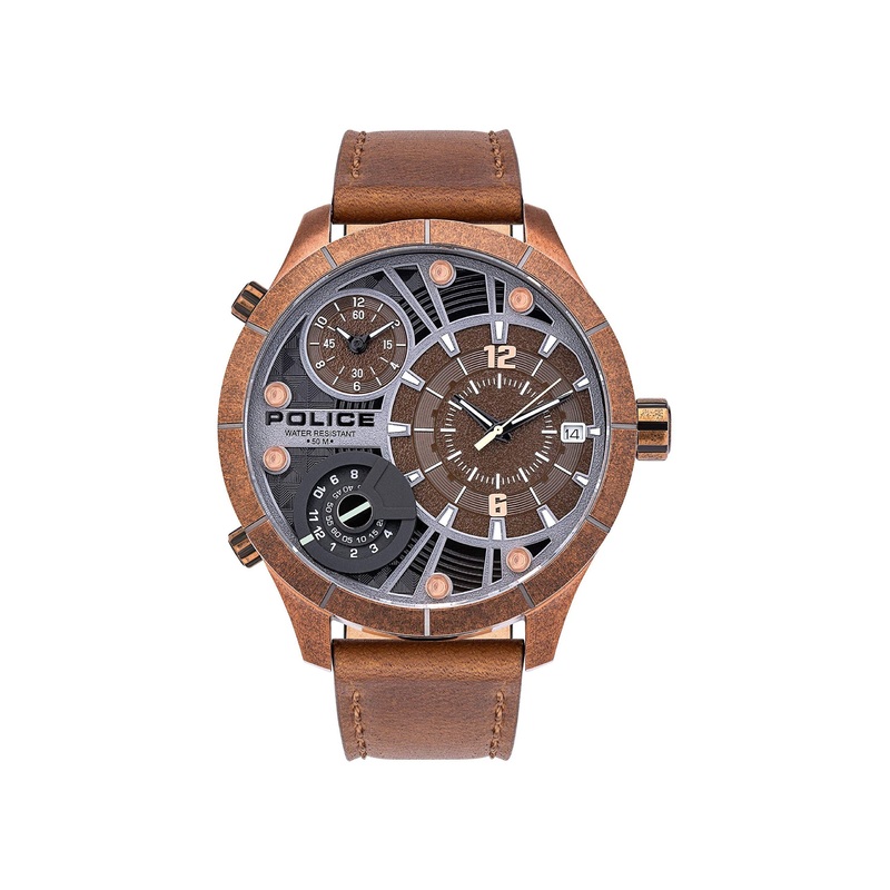 Police Bushmaster Brown Leather Strap Watch PL.15662XSQR/12